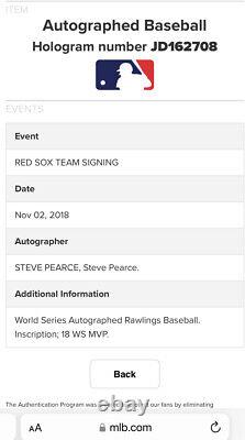 Signed MLB Autograph Steve Pearce 2018 WS MVP Baseball World Series