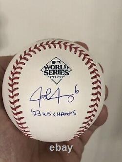 Texas Rangers Josh Jung Signed 2023 World Series Baseball WithInscription & BAS