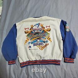 Toronto Blue Jays 1992 Stamp World Series Bomber Fleece Jacket Mens Large Worn