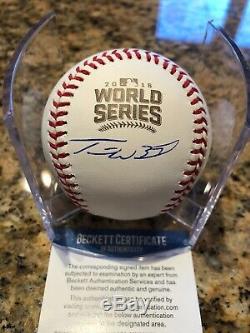 Travis Wood Autographed 2016 World Series Baseball Cubs Beckett COA RARE