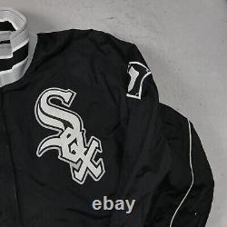 VINTAGE Chicago White Sox Jacket Mens Large Black Majestic Flag World Series