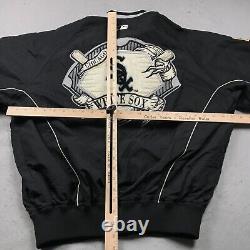 VINTAGE Chicago White Sox Jacket Mens Large Black Majestic Flag World Series