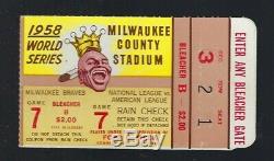 Vintage 1958 World Series New York Yankees @ Milwaukee Braves Ticket Stub Gm#7