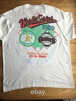 Vtg 1980s 1989 World Series Oakland As SF Giants T Shirt Mens Earthquake