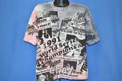 Vtg 90s MINNESOTA TWINS 91 WORLD SERIES CHAMP ALL OVER PRINT t-shirt BASEBALL XL