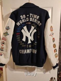 Yankees 26- time World series Jacket, white leather sleeve with Yankee blue (L)