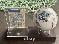 Yankees World Series Baseball & Game 4 Ticket Stub (1998), With Display Case